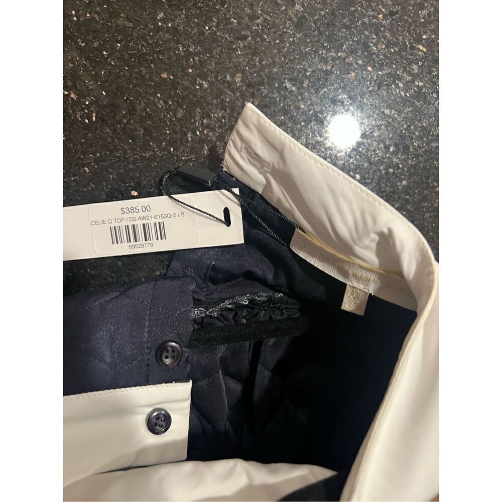 Katharine Kidd Navy Celie Quilted Top - Ruffle Sleeve & Hem Top Size S NWT $385 - Picture 11 of 13
